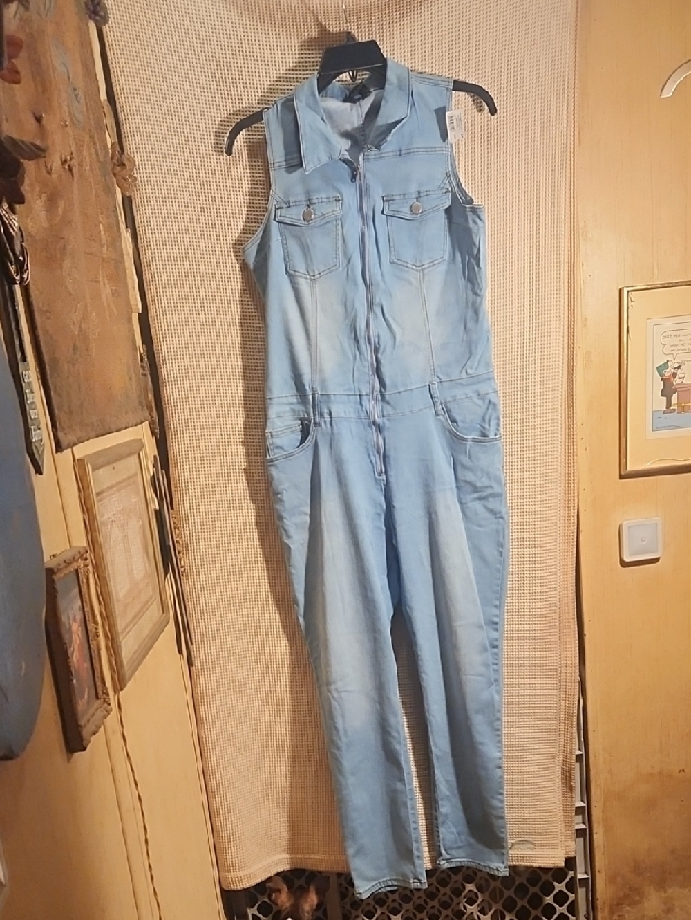VIP Light Blue Sleeveless Denim Overalls Jumpsuit